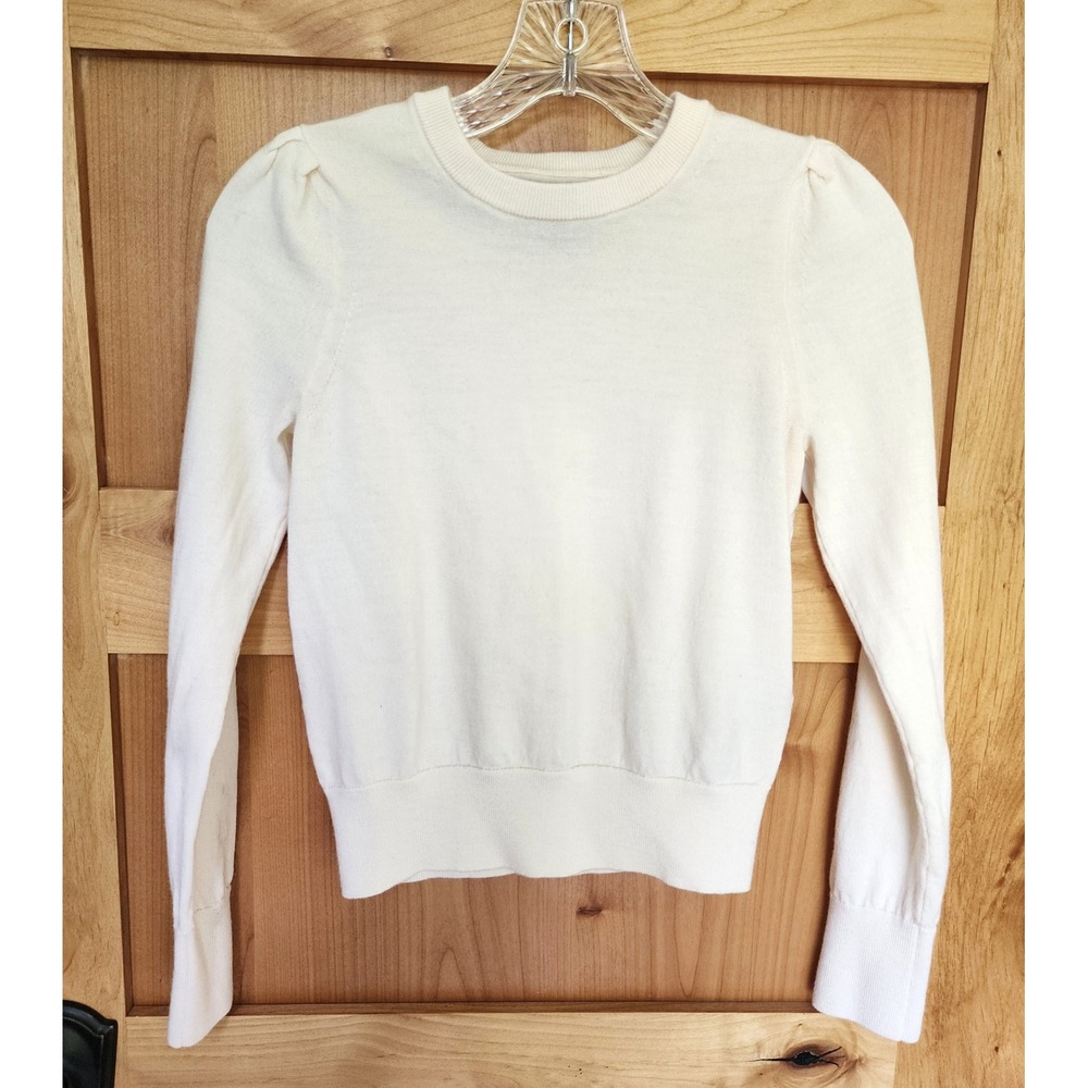 Banana Republic XS‎ P 100% Merino Wool Cream Ivory Crew Neck Lightweight Sweater